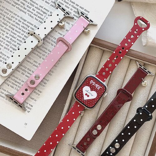 双钉细款韩系爱心波点适用iwatch98s1011代苹果手表表带小米9pro