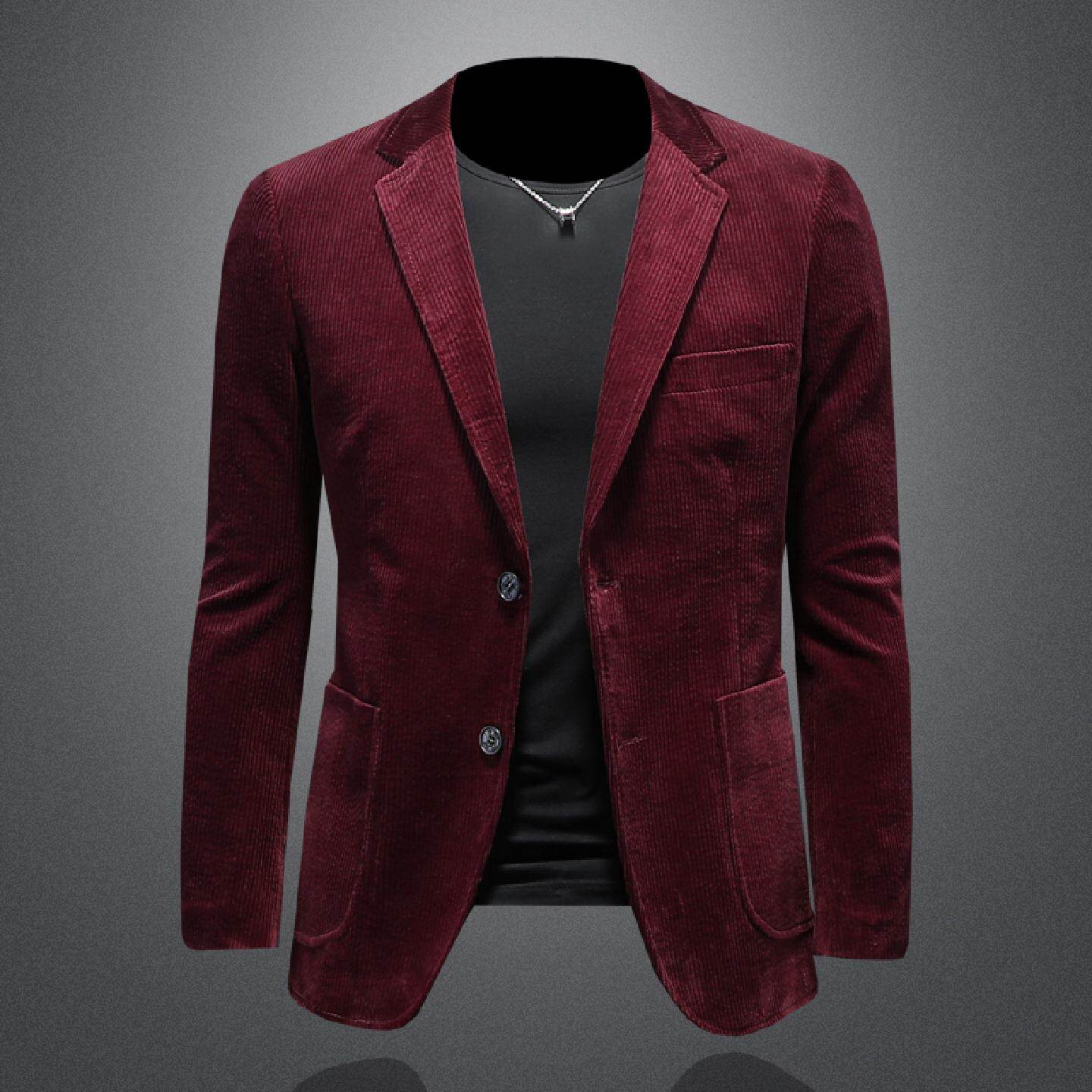 2026灯芯绒西装外套男秋冬季新款条纹复古高级感商务修身休闲大码