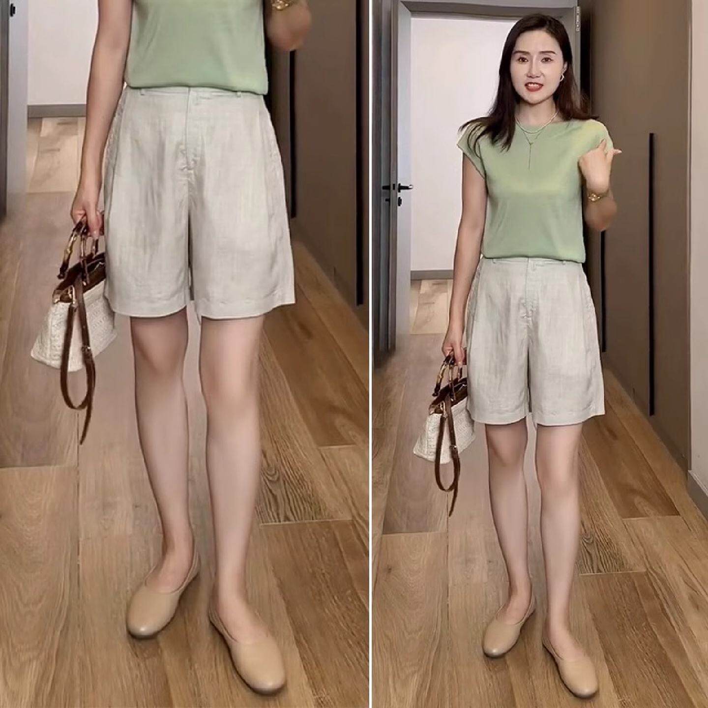 天丝亚麻短裤女夏季薄款小个子高腰显瘦宽松冰丝阔腿裤休闲五分裤