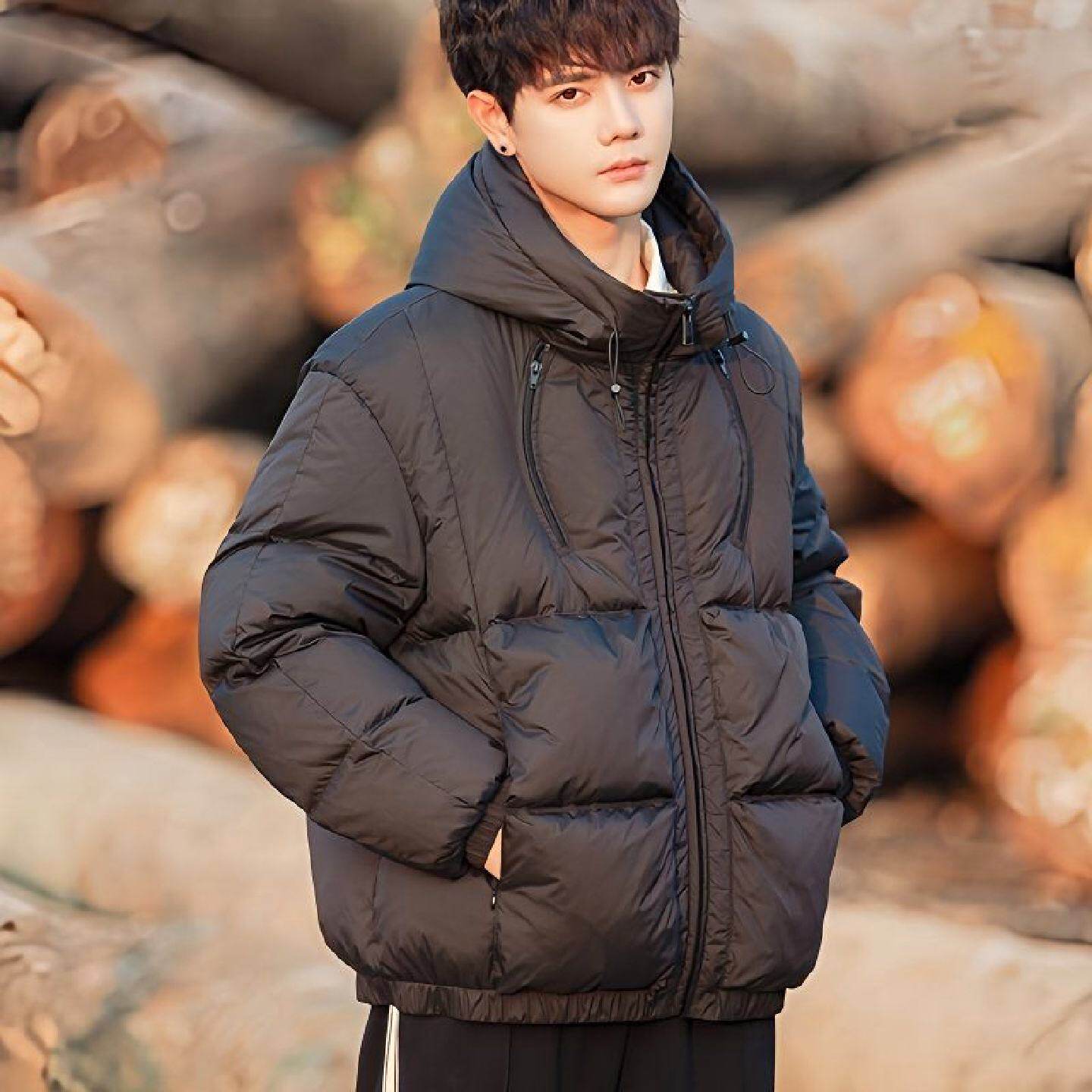 羽绒服男士冬季轻薄2025年新款青少年潮牌学生短款连帽白鸭绒外套