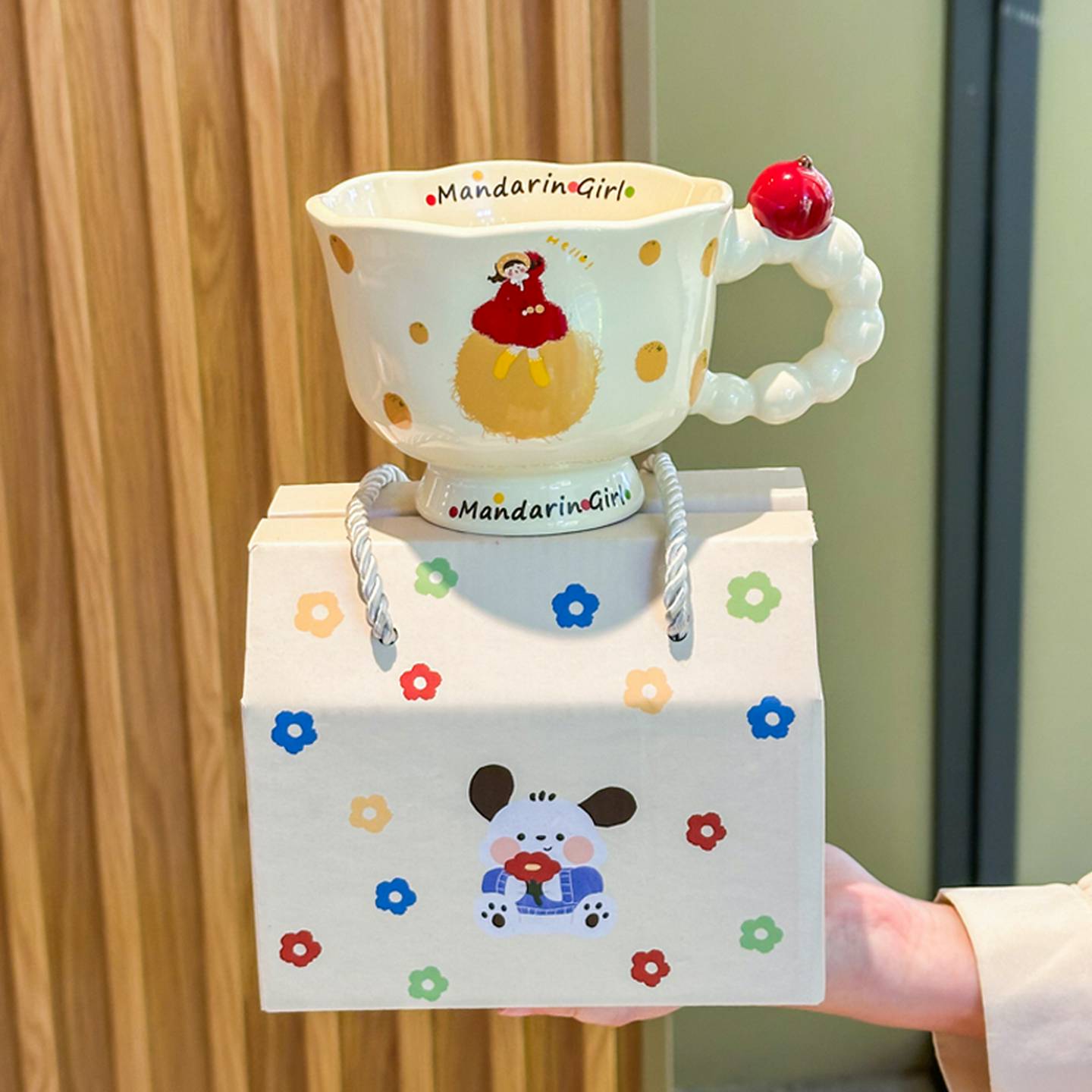 送女生生日礼物可爱创意樱桃女孩陶瓷马克杯闺蜜实用伴手礼礼盒装