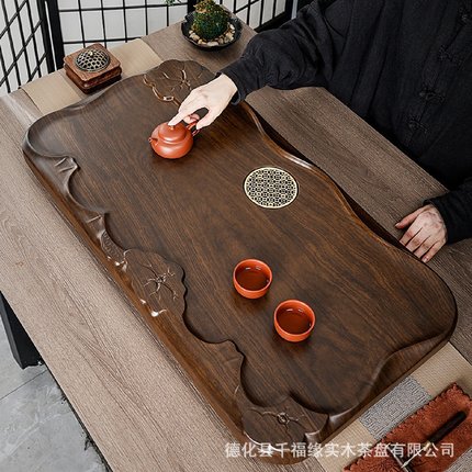 新款中式实木茶盘整块排水茶台原木雕刻托盘黑檀茶海茶具支持代发