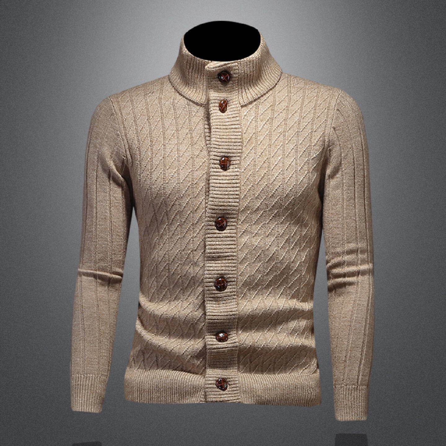 欧洲站立领纯色夹克男士春秋季新款韩版大码百搭潮针织衫毛衣外套