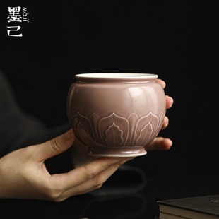 墨己紫红汝釉仰莲瓣圆满建水陶瓷废水缸茶道配件家用茶席水盂