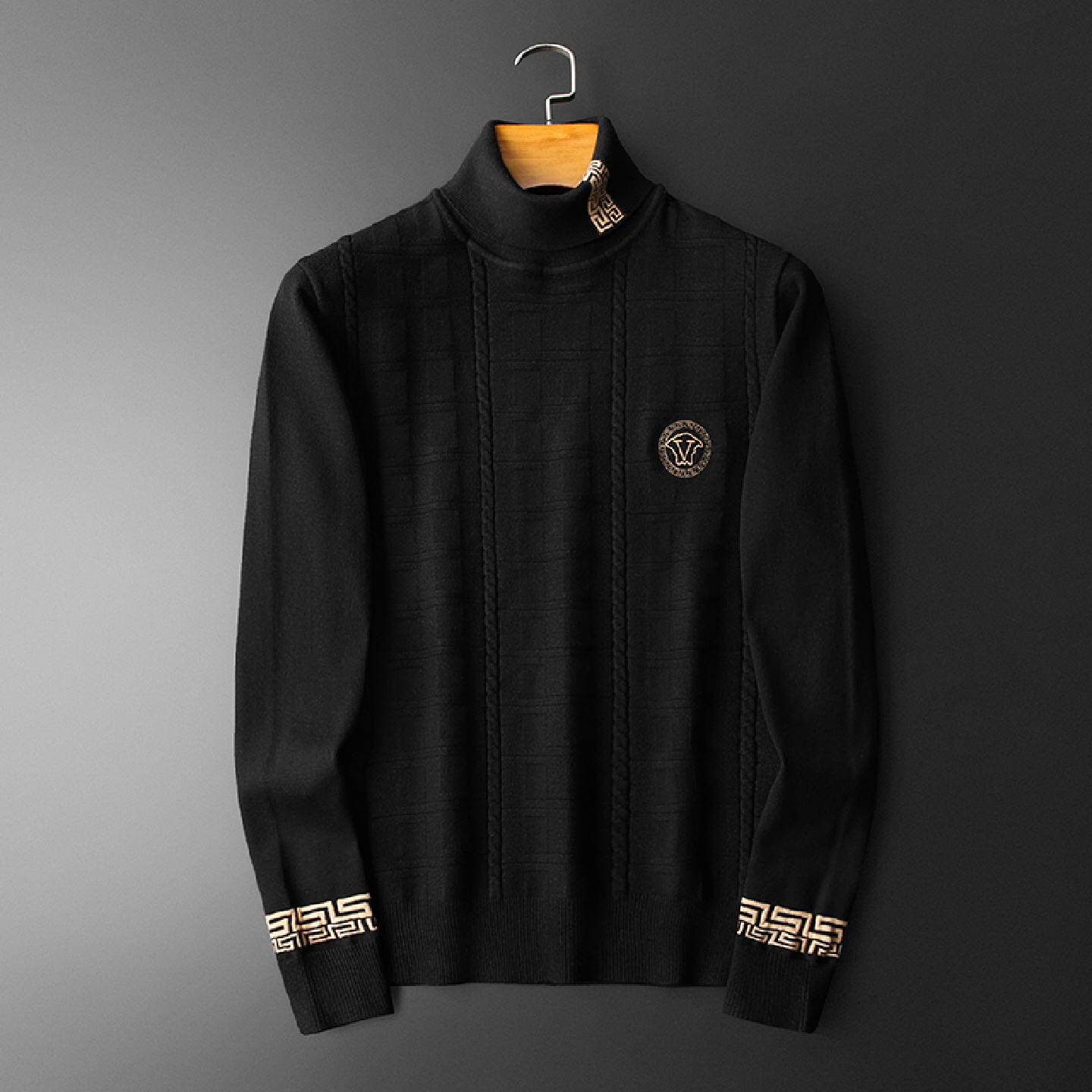 2026秋冬季男装中高领加厚字母刺绣提花羊毛衫修身青年毛衣打底针