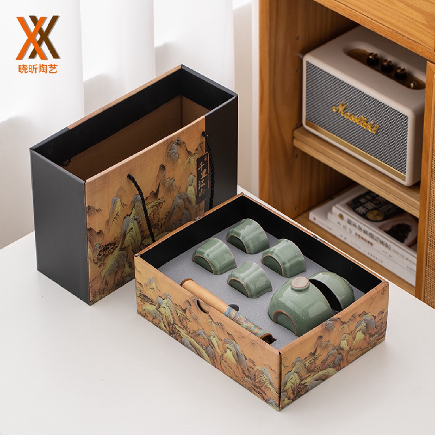 哥窑茶具套装家用汝窑高档办公室会客中式陶瓷茶杯小功夫泡茶茶具