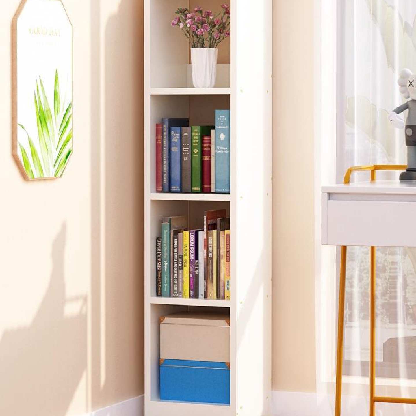 儿童小书架落地置物架简易书柜一体靠墙边窄柜客厅学生家用柜子