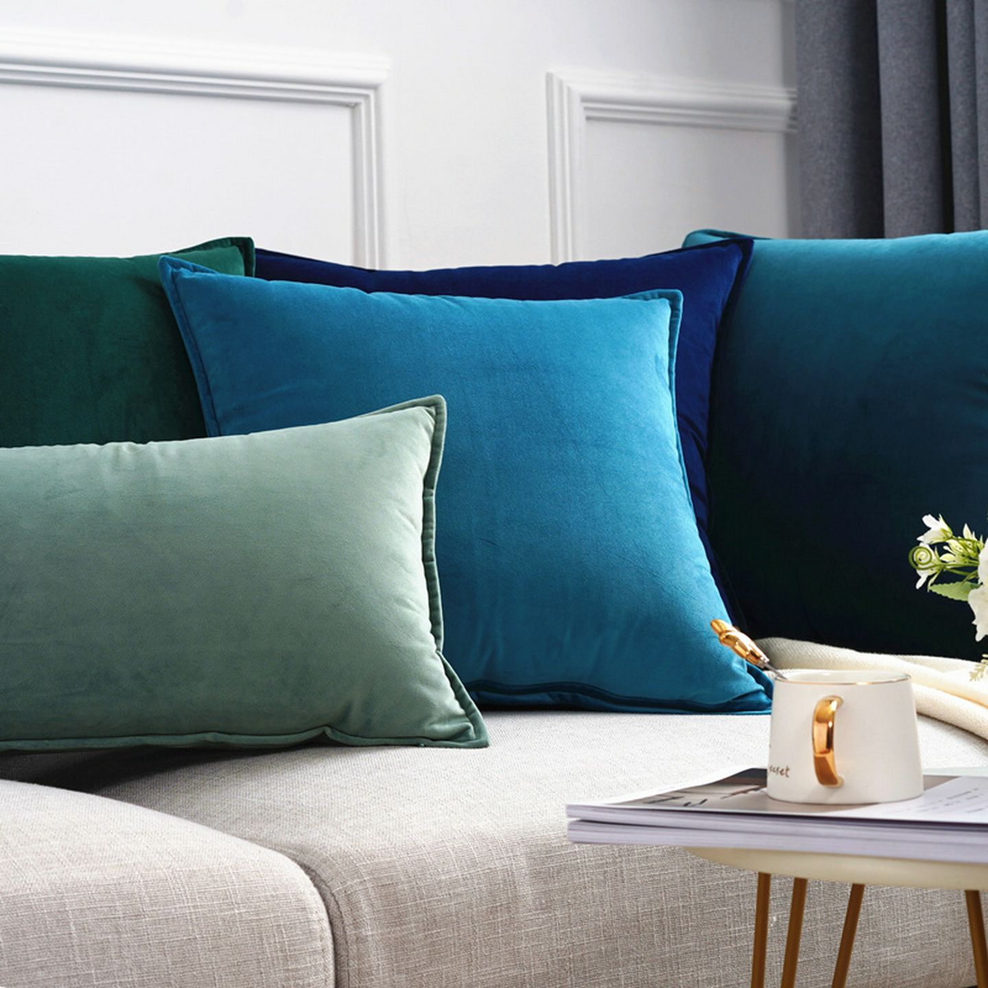 高端无障碍豪华天鹅绒天鹅绒边枕头纯色沙发客厅枕头斯堪的纳维亚