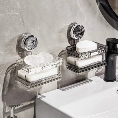 双层吸盘沥水肥皂盒墙面壁挂式带海绵香皂免打孔卫生间墙上置物架