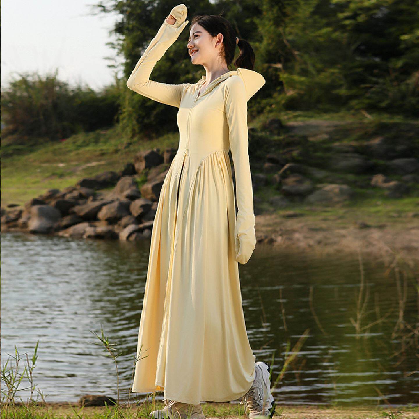 收腰修身冰丝防晒衣裙女夏季轻薄2025新款长款全身防紫外线防晒服