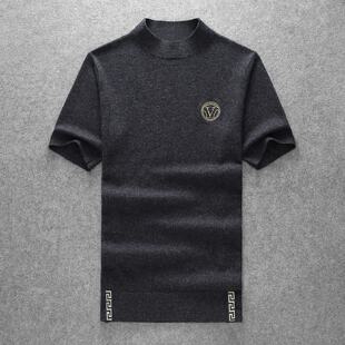 短袖羊绒衫欧洲站男装羊毛衫秋冬加厚半袖内搭半高领打底衫潮潮男