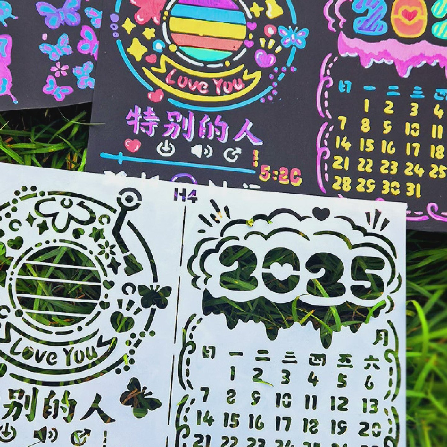 油画棒图案模板镂空绘画尼泊尔手账风琴本手抄报日历涂鸦模板纪念