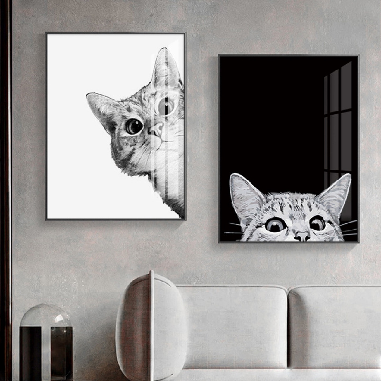 现代简约可爱猫咪动物北欧装饰画客厅沙发背景墙挂画卧室餐厅壁画图片