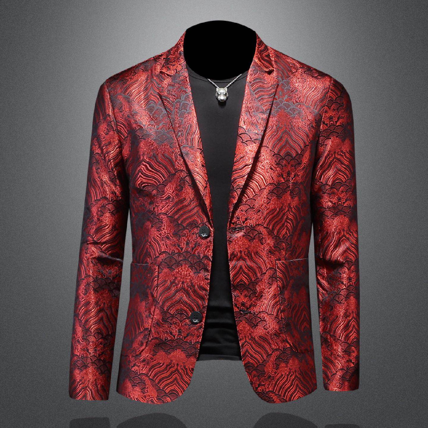 漫威毒液高端提花西装外套男士春秋季新款修身单件大码休闲西服潮