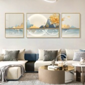 轻奢抽象客厅装 饰画福鹿金山高档三联壁画现代沙发背景墙大气挂画