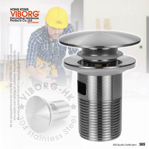 304不锈钢面盆下水器防臭弹跳式排水配件VIBORG域堡认证
