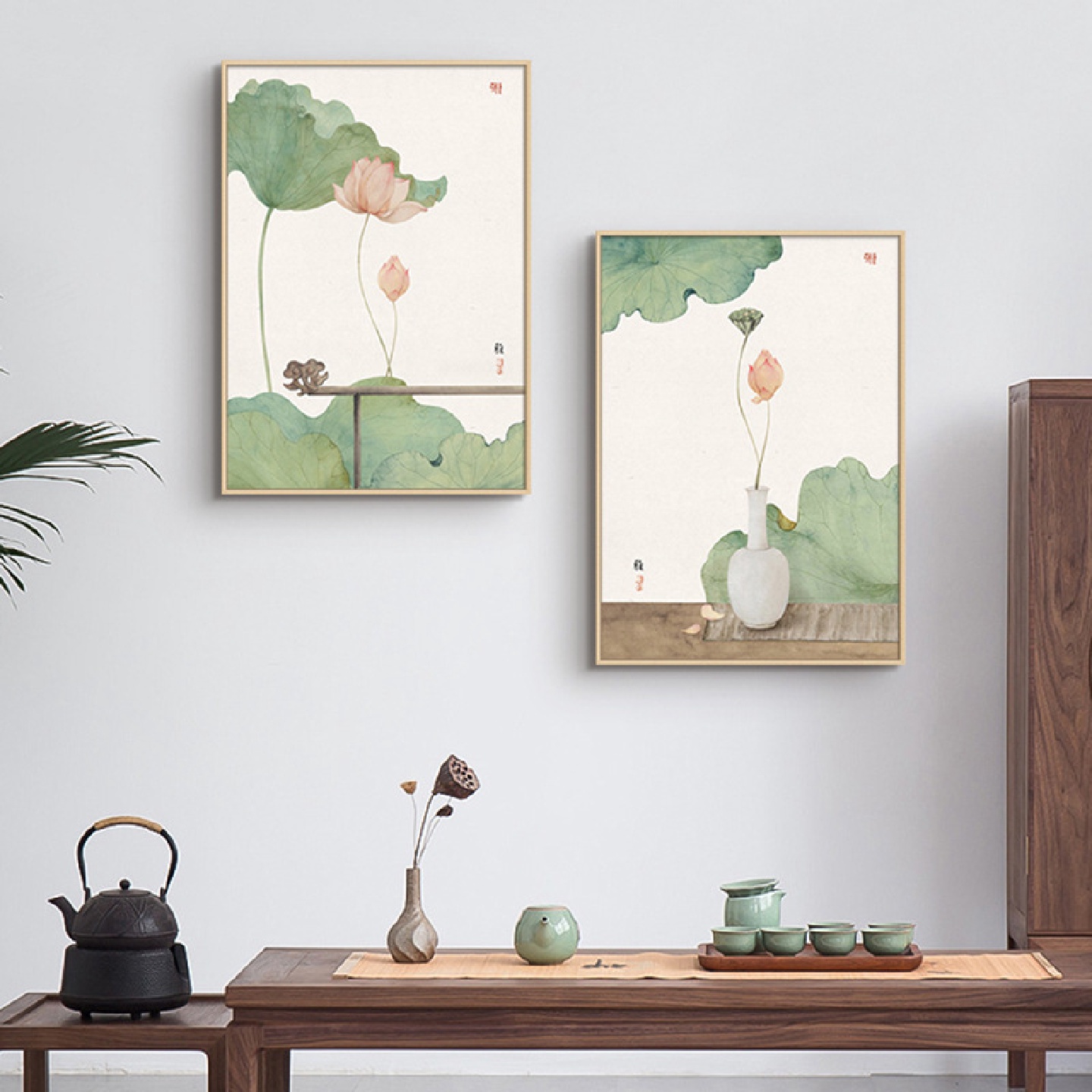 新中式玄关装饰画客厅餐厅走廊过道饭厅壁画现代禅意书房挂画荷花图片