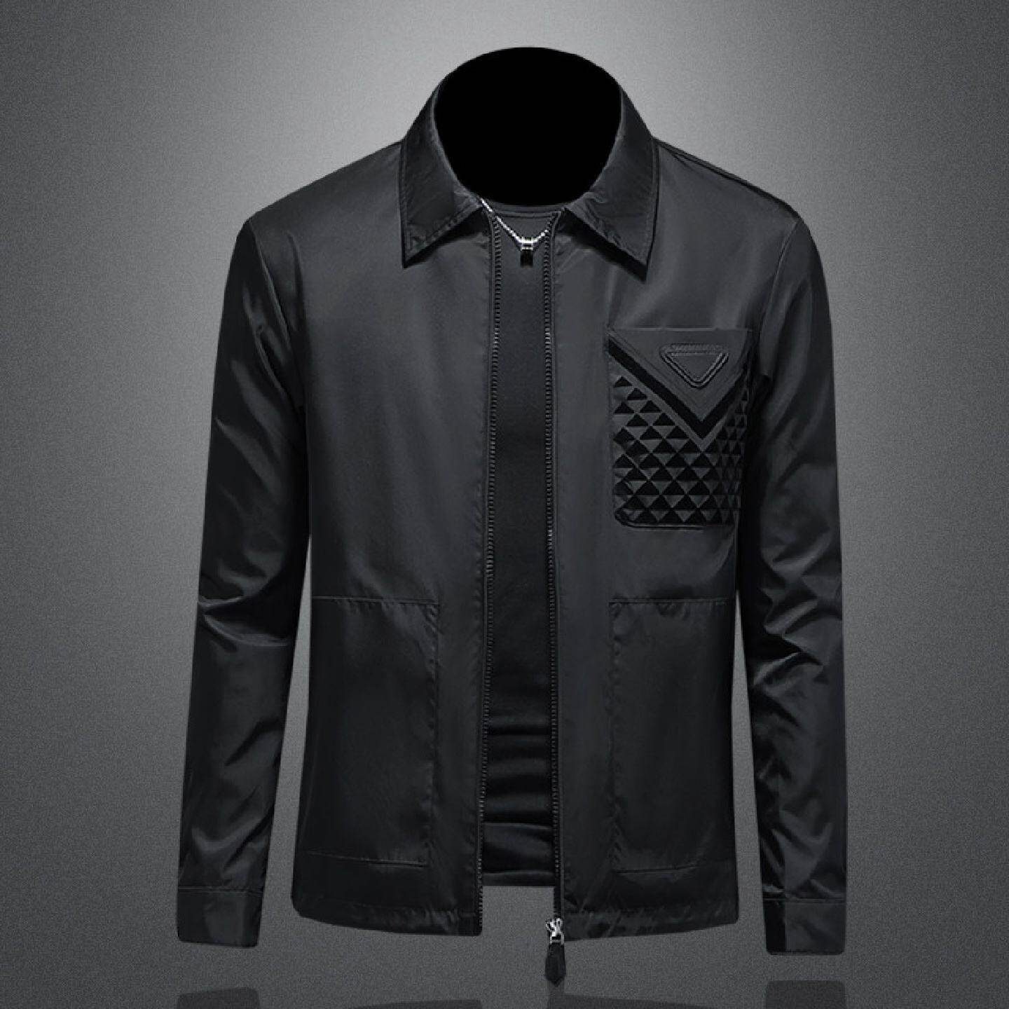 新款春装翻领休闲夹克衫修身百搭欧洲站外套男士个性口袋潮流潮男