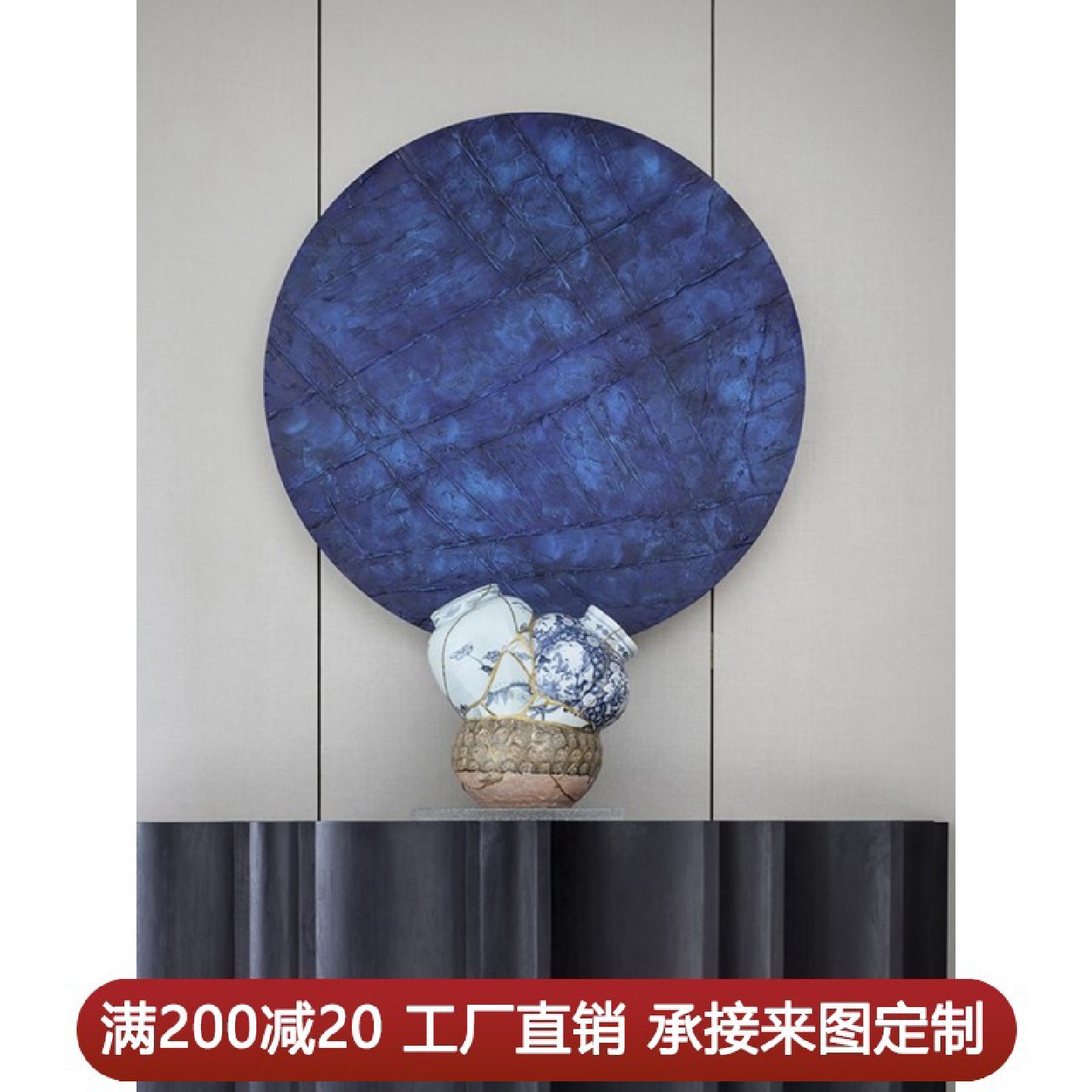 大芬村现代约立体客厅装饰画手绘肌理圆形轻奢挂画玄关卧室实物画图片