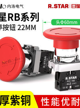 隆兴RSTAR急停按钮开关红色22mmRB自锁定紧急停止常开常闭螺钉*
