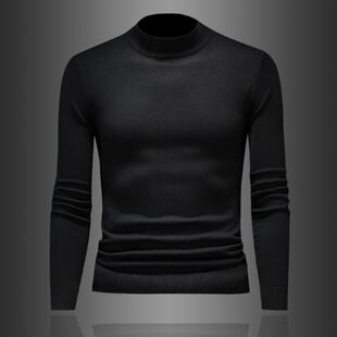 秋冬季 中领套头针织毛衫 新款 修身 纯色线衣打底 韩版 半高领毛衣男士