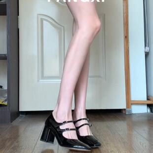 粗跟单鞋 2026年新款 女一字扣带玛丽珍女鞋 方头高跟鞋 春秋漆皮法式