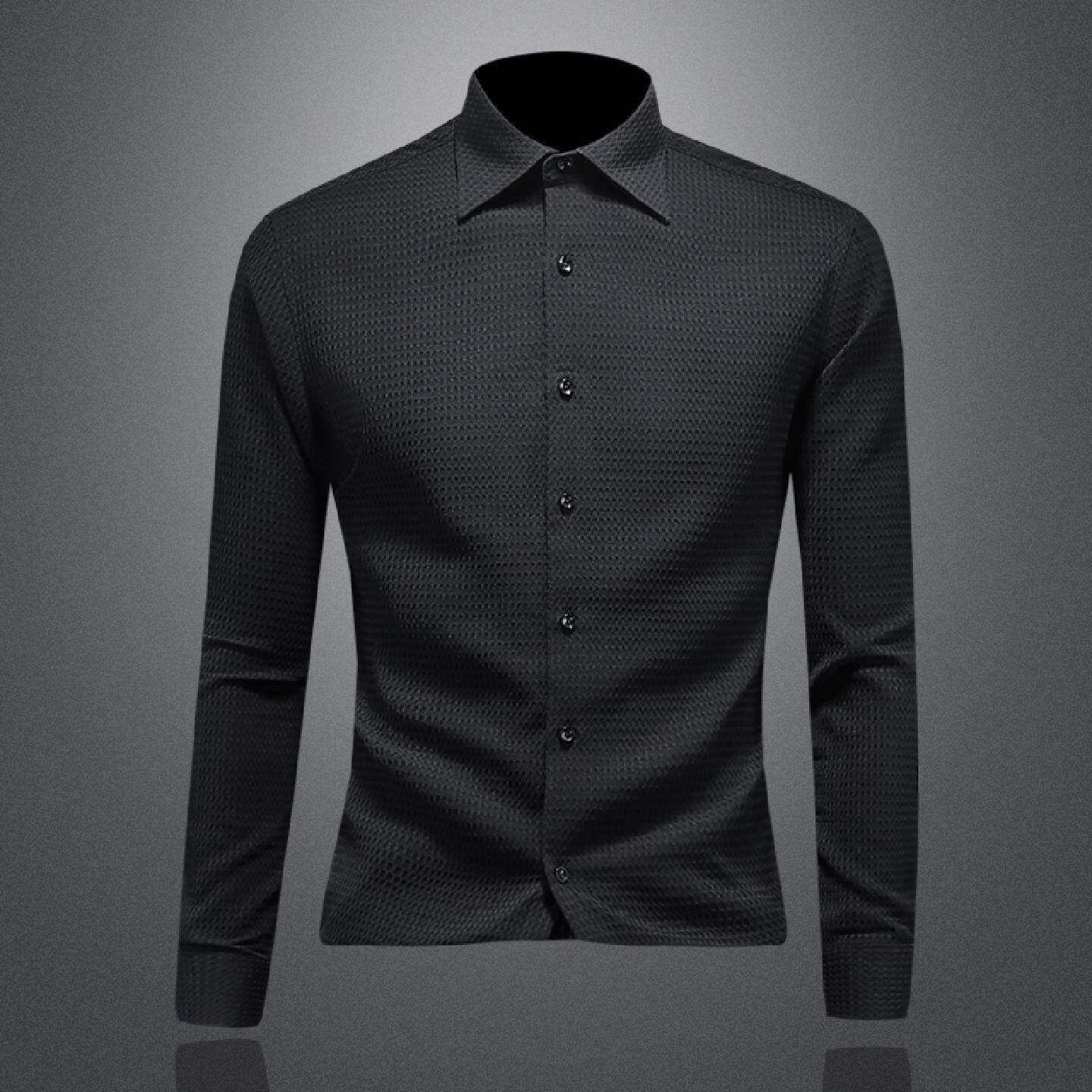 华夫格衬衫长袖男装春秋季新款高级感免烫上衣休闲垂感衬衣潮潮男