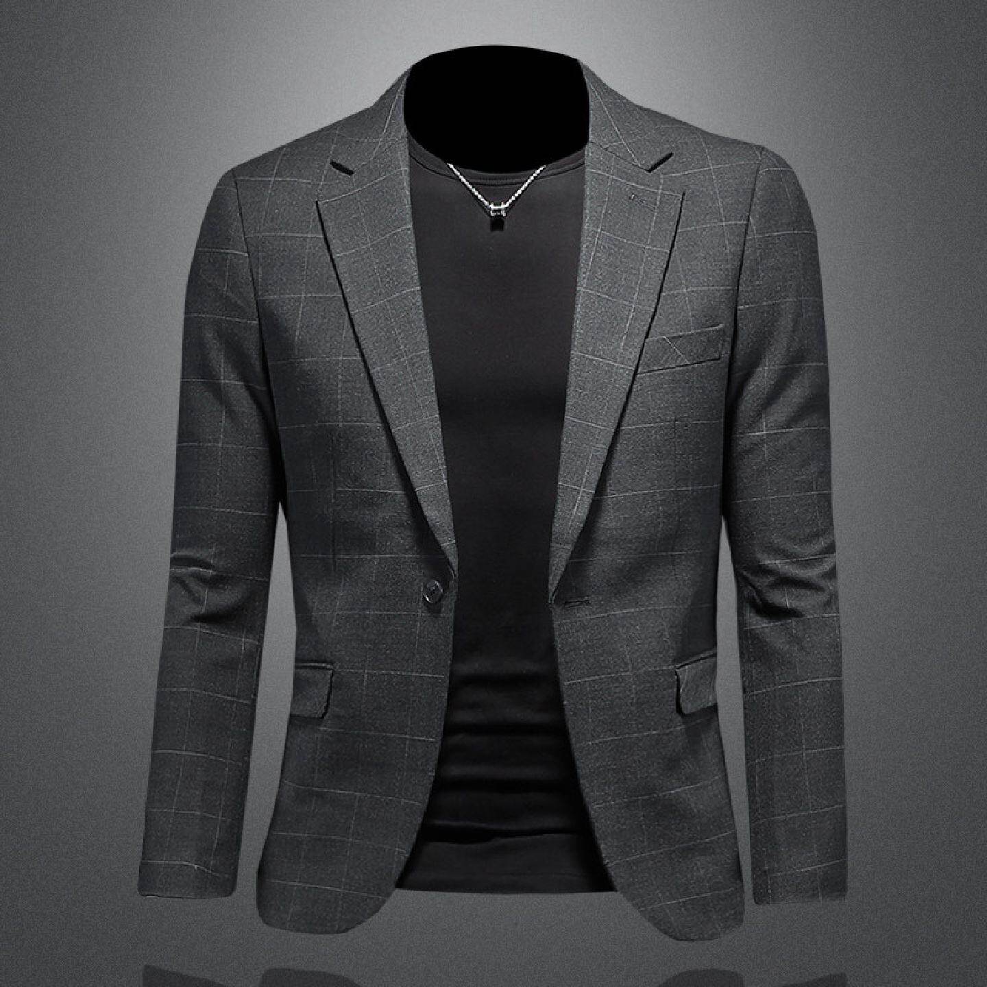 2026欧洲站格子西装外套男士春季新款修身格纹休闲高级感单件西服