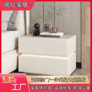 奶油风床头柜现代简约储物柜卧室家用悬浮实木柜子免安装 新款