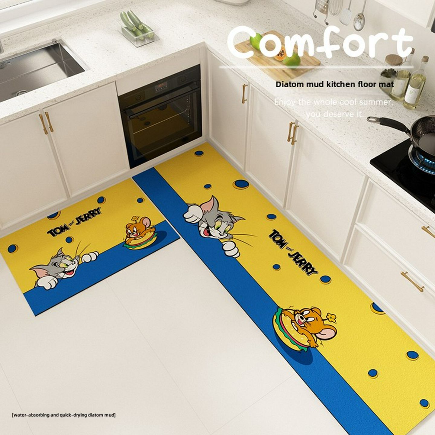 可爱厨房专用地垫硅藻泥吸水防滑长条脚垫灶台水龙头洗碗池下地毯