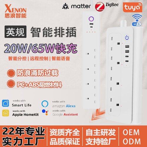 65W/20W英规插板智能定时开关插排usb插座zigbeematter