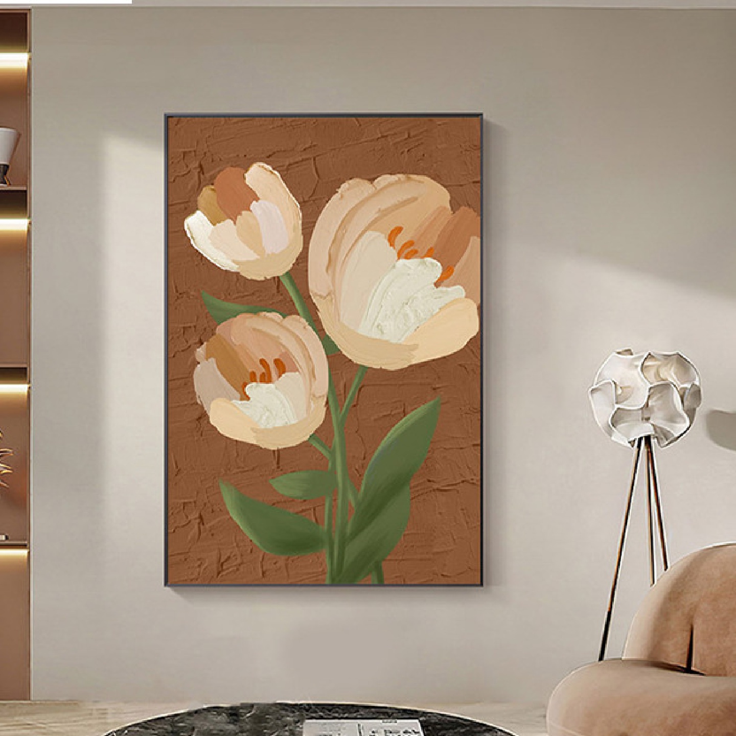 数字油画diy填充油彩画简单手工涂色丙烯画减压卧室装饰画郁金香图片