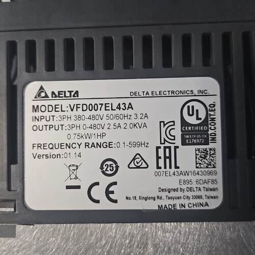 台达变频器VFD007EL43A，0.75KW功率，380V议价
