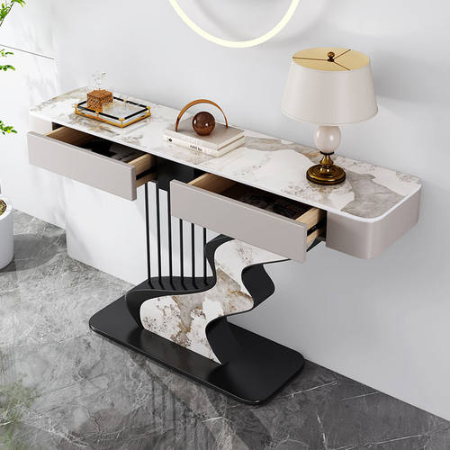 意式轻奢岩入户玄关桌简约岩板靠墙玄关门厅走廊覆古创意装饰柜