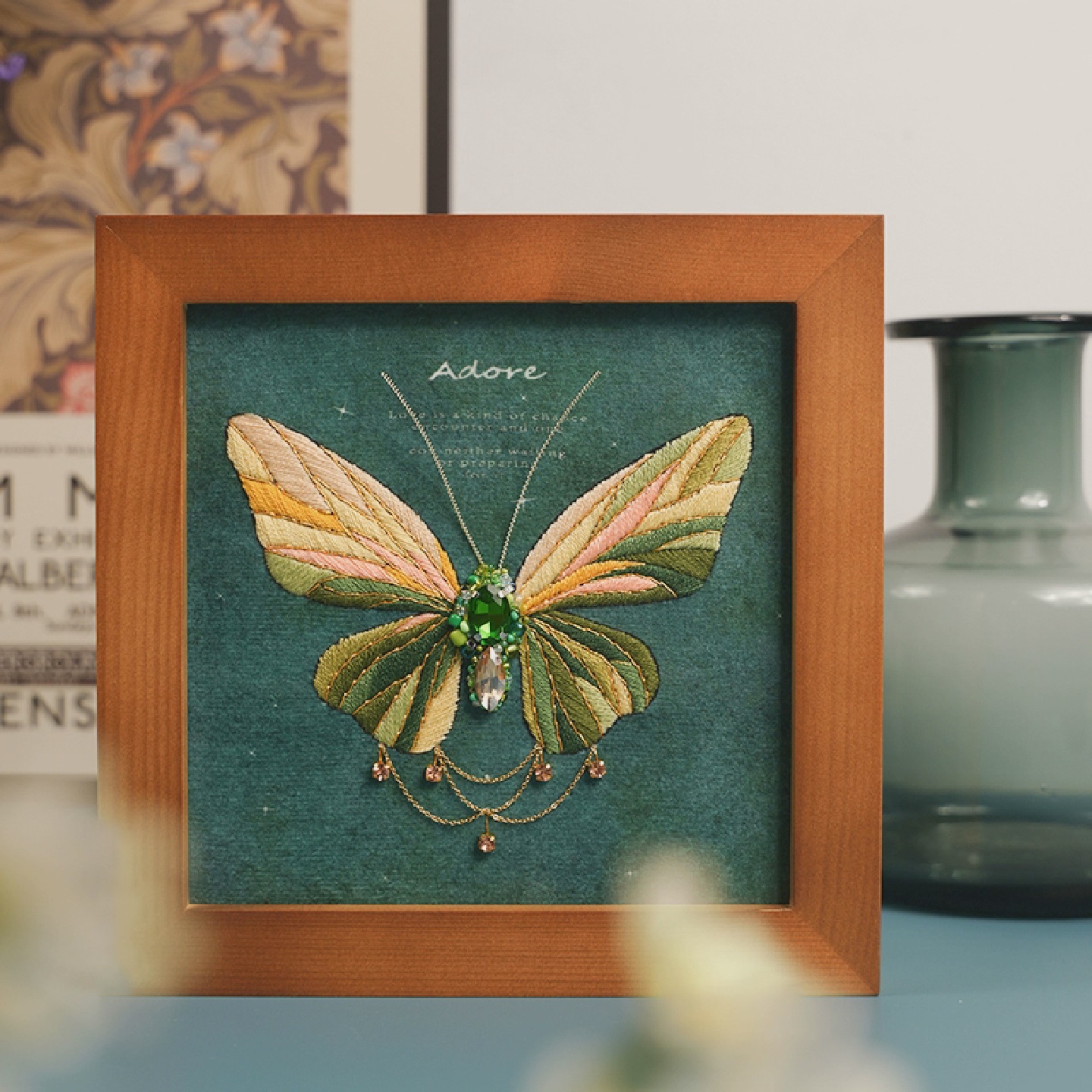 欧式立体蝴蝶刺绣手工diy材料包相框画画摆台摆件法式珠绣立早手