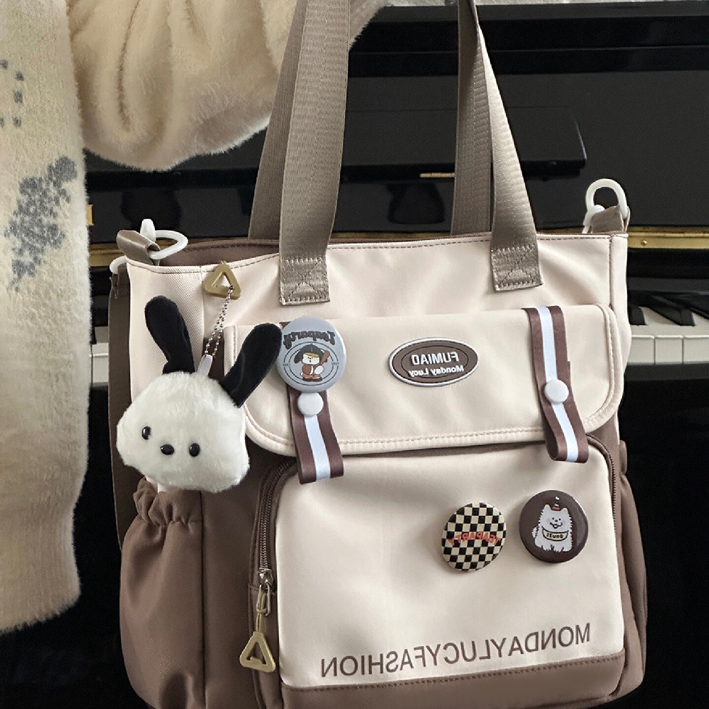 甜美学院风撞色托特包女学生大容量单肩斜挎包少女包包