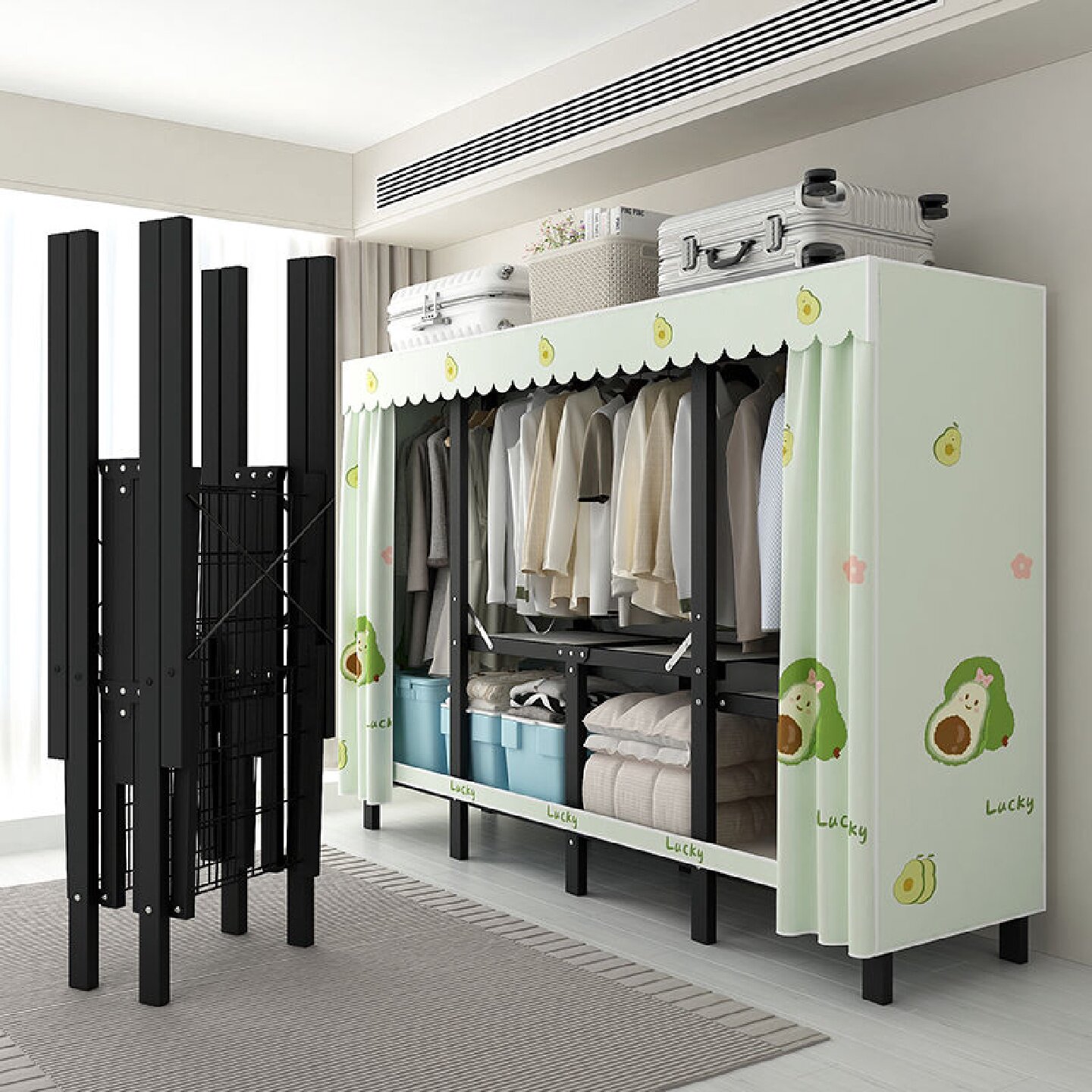 #折叠免安装衣柜家用卧室加粗加厚全钢架简易布衣柜出租房结实耐