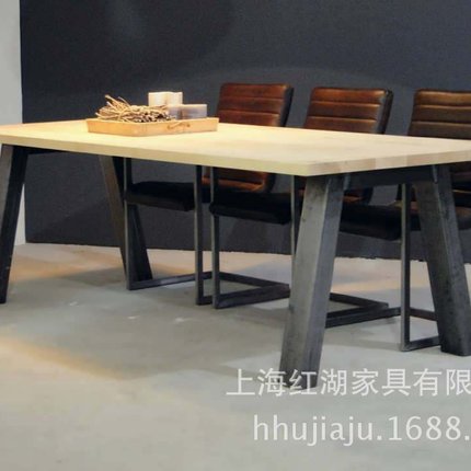 美式实木工装桌子复古工业风铁艺餐桌实木加厚会议办公桌长书桌