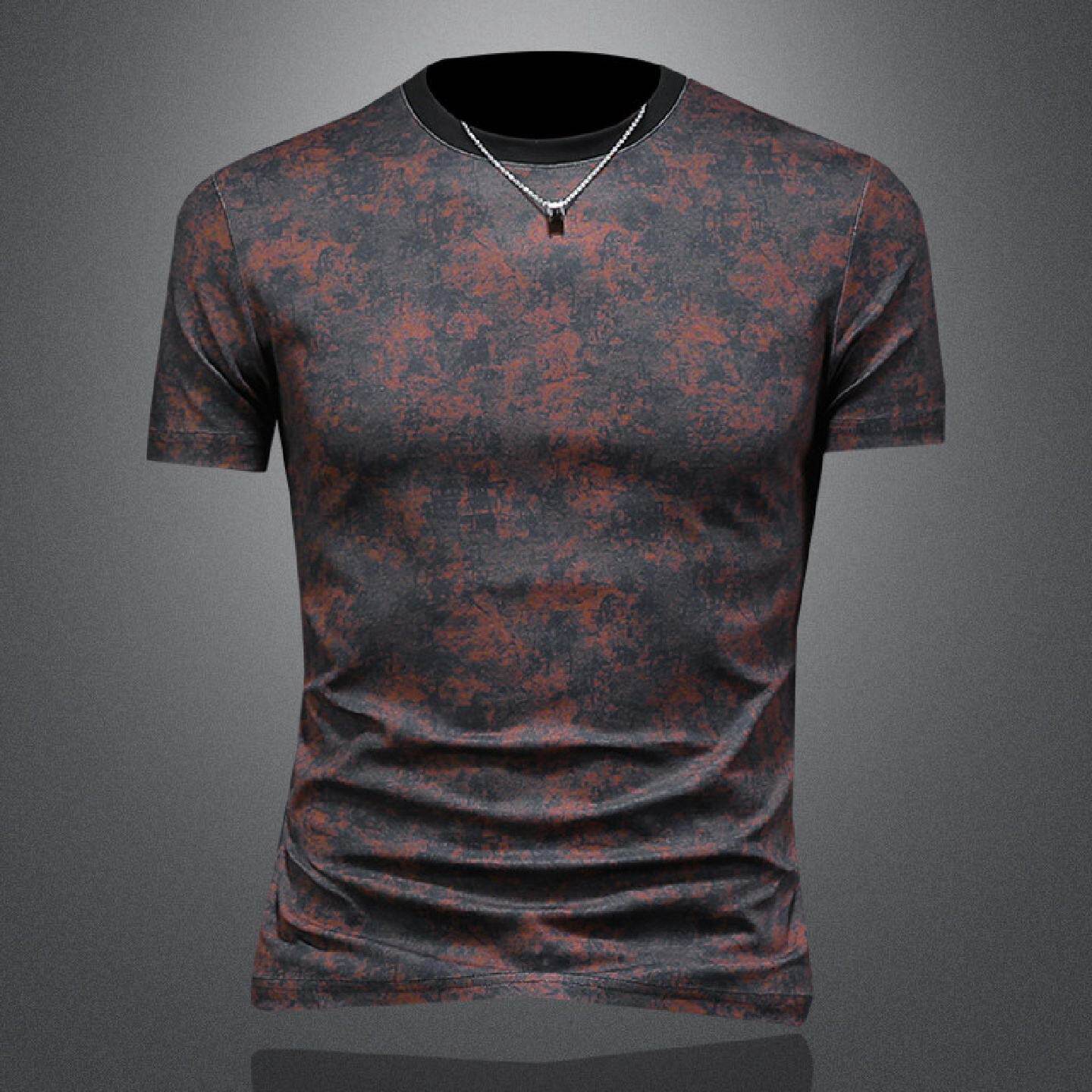 夏装新款男士圆领短袖恤衫个性印花修身潮流休闲中青年体恤潮男装