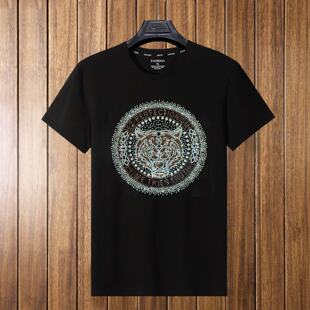 欧洲站夏季新款男士烫钻短袖恤男青年精神小伙大码圆领体恤潮牌潮
