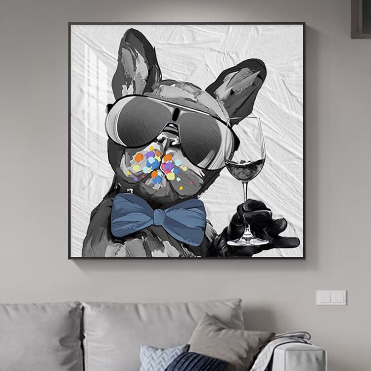 美式狗狗餐厅装饰画现代高级背景墙挂画创意抽象艺术墙面客厅图片
