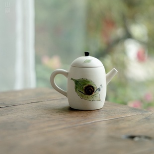 泡茶壶单个带过滤泡茶器功夫泡茶壶 山鼎手绘白粉引龙蛋壶家用中式