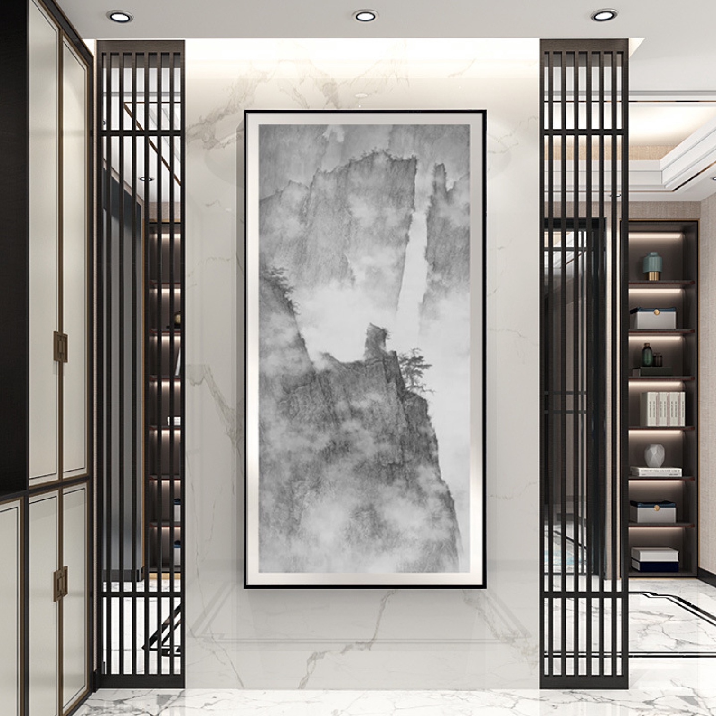新中式装饰画玄关走廊挂画客厅国风山水水墨走廊过道书房松树壁画图片