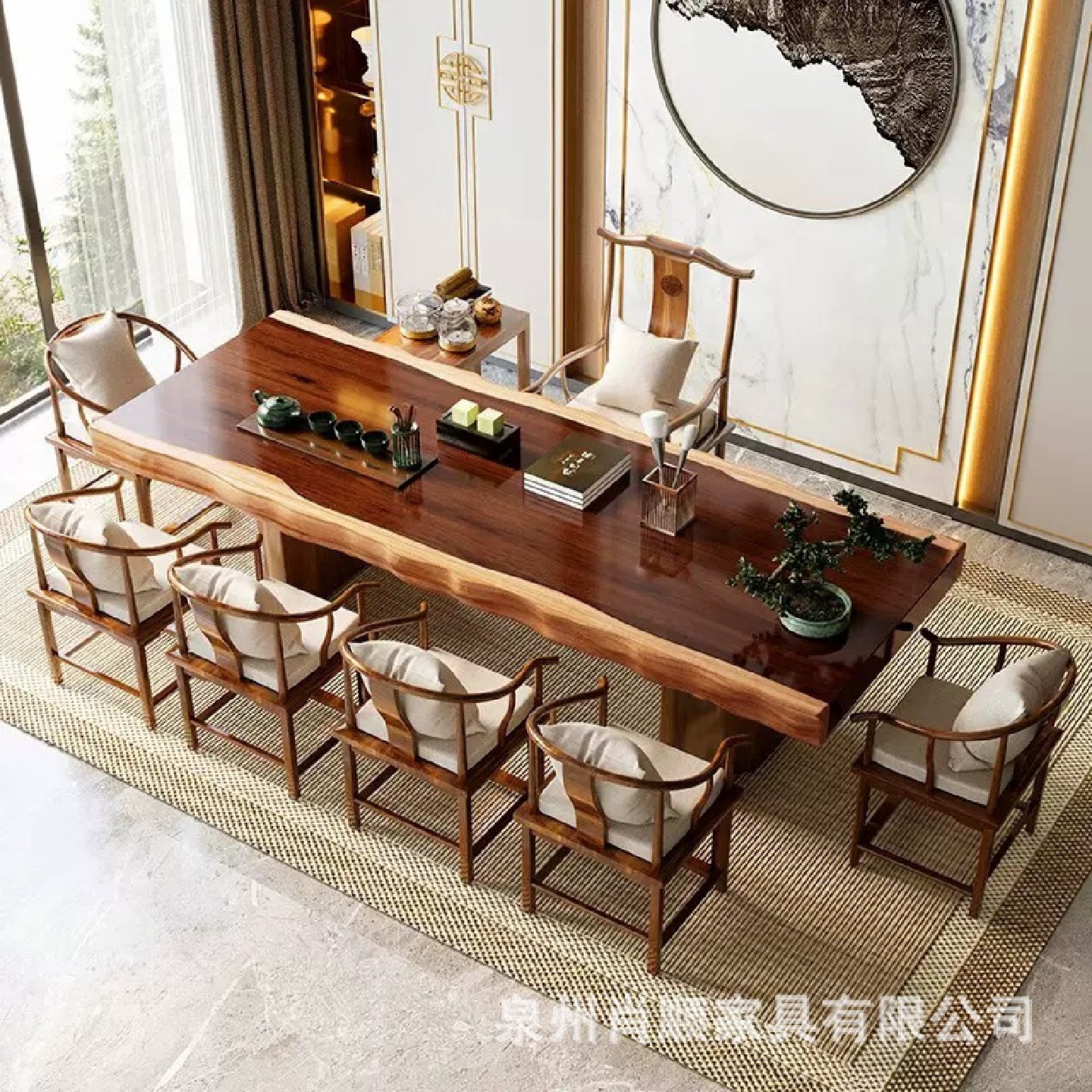 新中式实木茶台家用客厅接待泡茶桌禅意大板办公室酒店茶桌椅组合