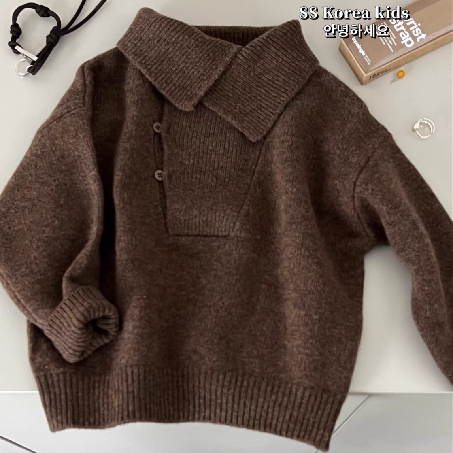 童装男童毛衣2024秋冬新款美拉德洋气保暖百搭女宝宝翻领针织衫潮