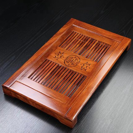 花梨木实木茶盘储水排水两用家用干泡简约方形抽屉式不锈钢托盘