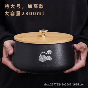 茶渣缸大号水盂禅意杯洗带盖陶瓷建水茶渣桶茶道 粗陶茶洗家用中式