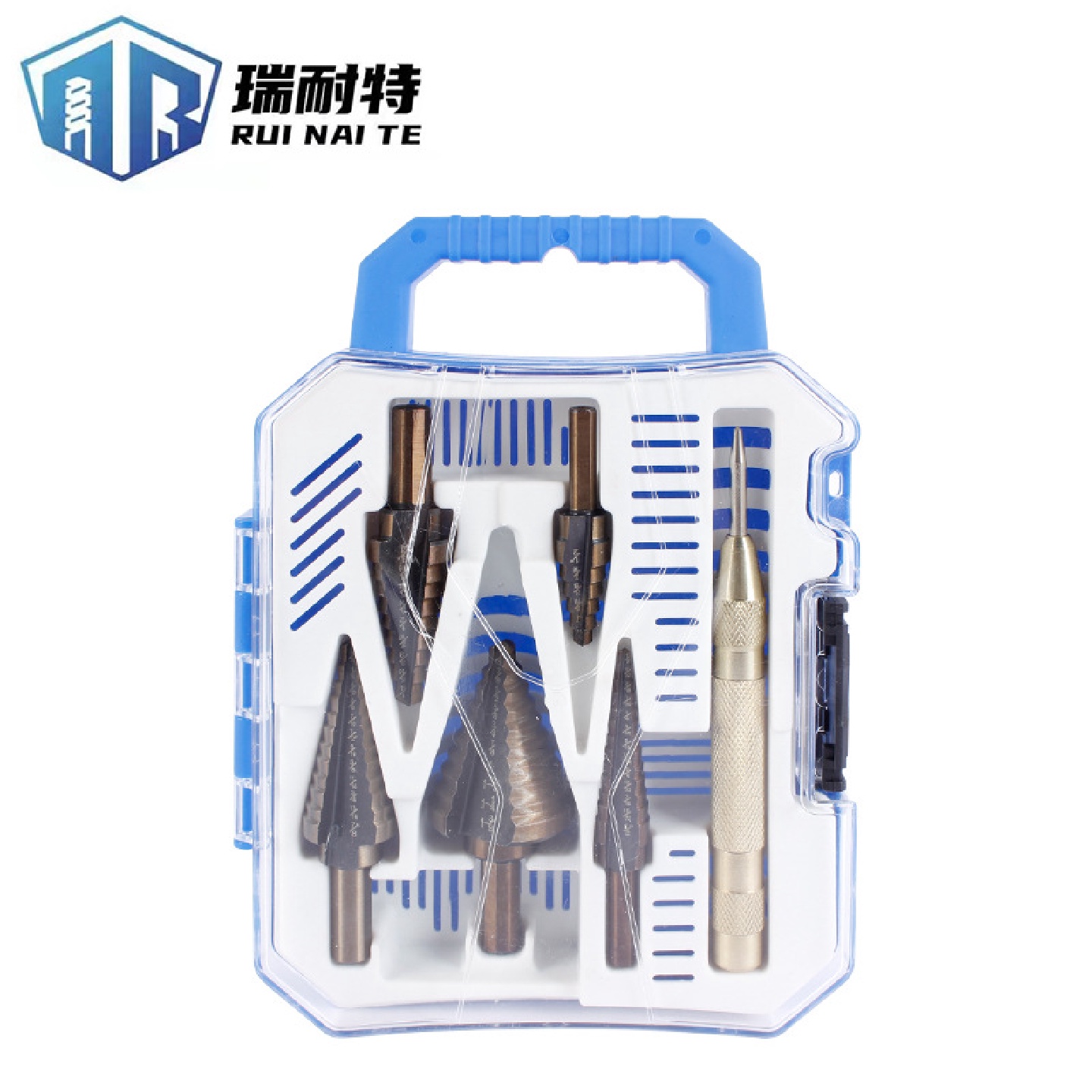 批发6pc宝塔钻中心冲套装三角柄木工钻头组合工具塑盒钻头套装