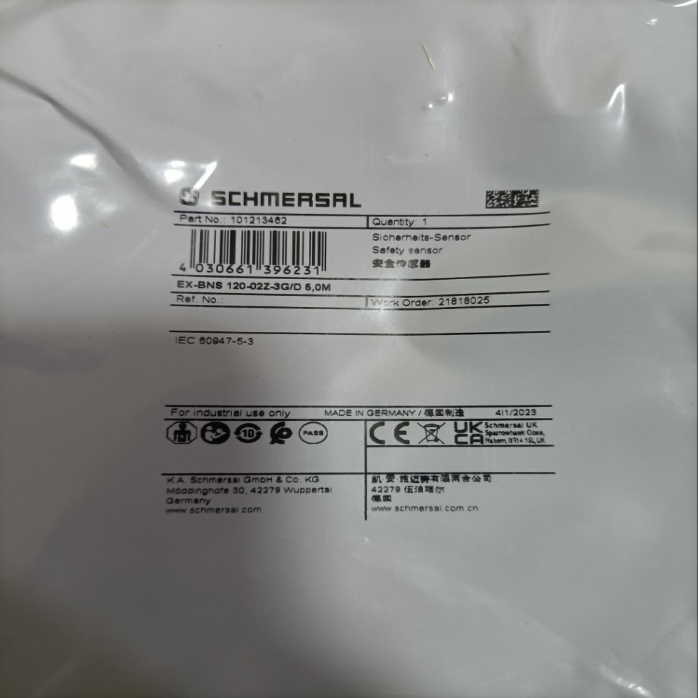 EX-BNS120-02Z-3G/D5,0M德国施迈赛安全传感器全新原装正品现货
