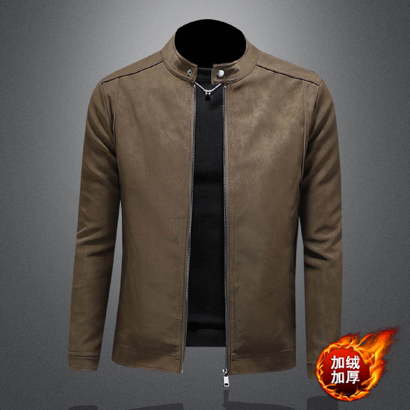 欧洲站加绒加厚皮衣男年秋冬季新款立领韩版修身软皮夹克外套潮男